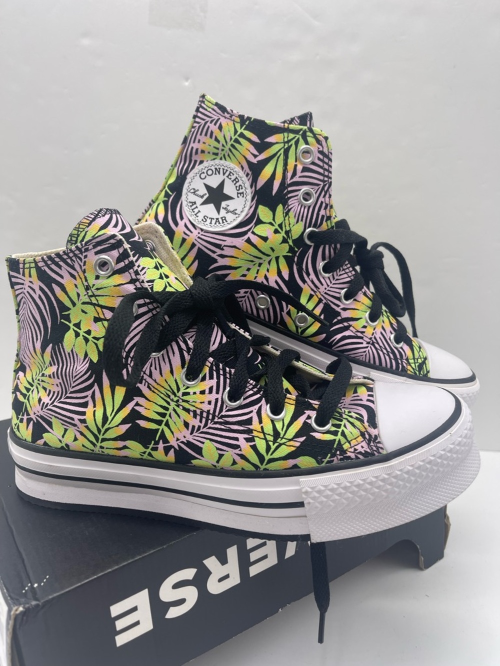 Converse WMNS CTAS EVA Lift Hi A01201C Blk/Pink Foam/Lime Rave Platform Sneakers - Picture 5 of 16
